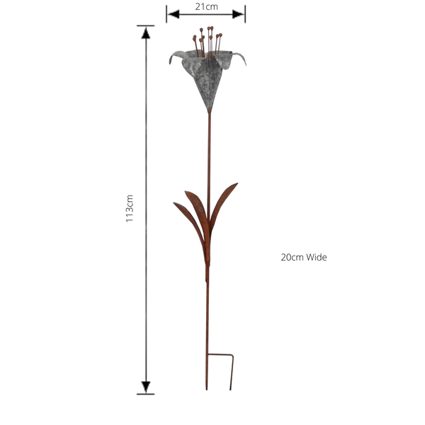 SET 8 Flower Trumpet Lily Metal Sculpture Stake Spike Home Garden Decor 21X20X113cm