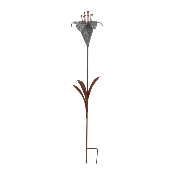 SET 8 Flower Trumpet Lily Metal Sculpture Stake Spike Home Garden Decor 21X20X113cm