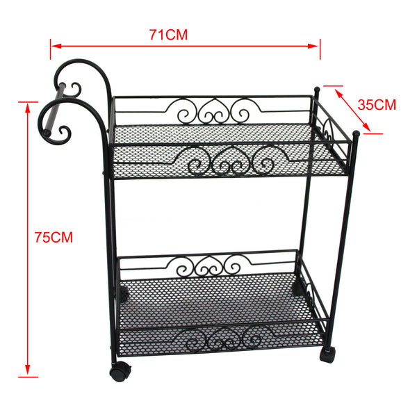 Trolley Entertainment Drinks with Wheels & Metal Shelves Black