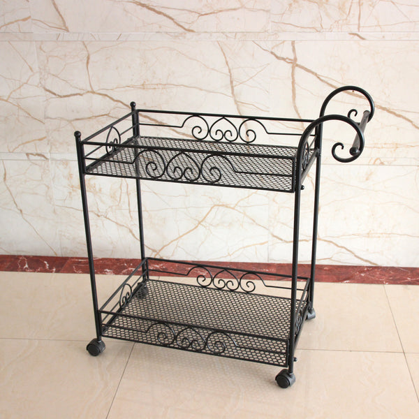 Trolley Entertainment Drinks with Wheels & Metal Shelves Black