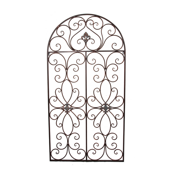 Wall Decor Metal Arched Window Rustic Brown