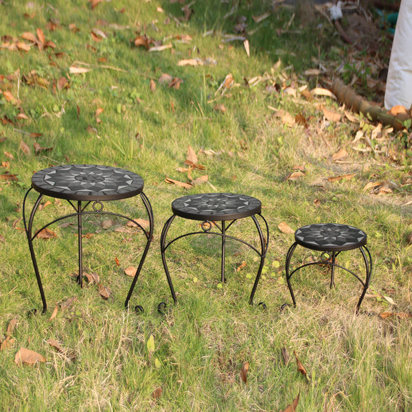 Side Tables Set 3 Mosaic tops in Black; Grey White