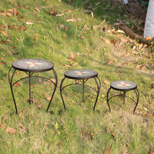 Patio Setting - Mosaic Mondo Neutral tones, Metal 3 Piece Outdoor Setting