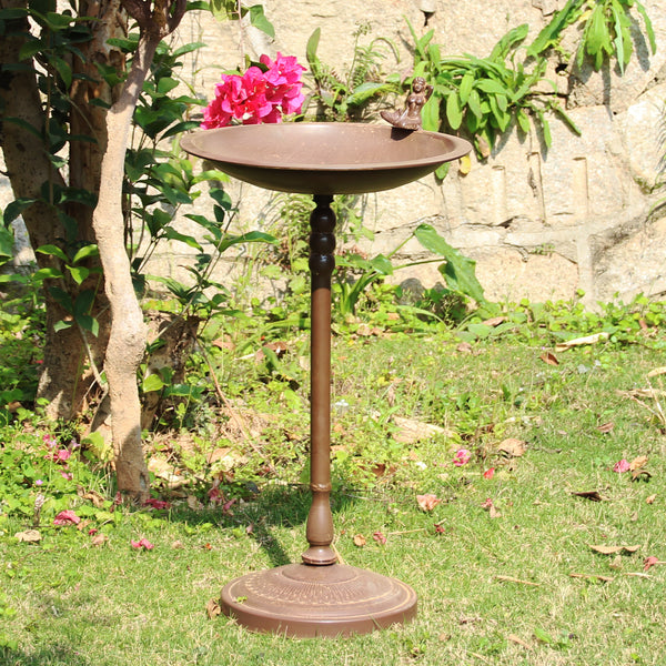 Birdfeeder/ Bath Metal in Rustic Brown with Cast Mermaid Feature