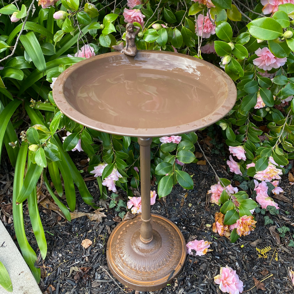 Birdfeeder/ Bath Metal in Rustic Brown with Cast Mermaid Feature