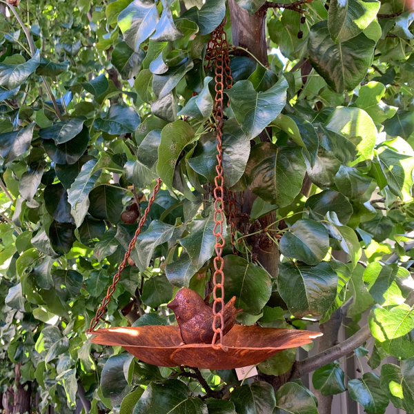 Birdfeeder Hanging Petal Tray with Bird Rust 25x25x47cms