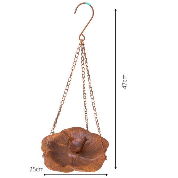 Birdfeeder Hanging Petal Tray with Bird Rust 25x25x47cms