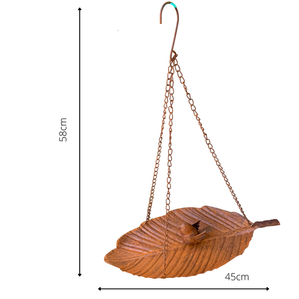 Birdfeeder Hanging Leaf with Bird Rust 45x21x58cm