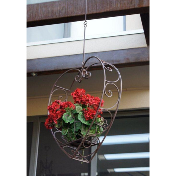 Wrought Iron Hanging Heart Pot Plant Candle Holder - Large