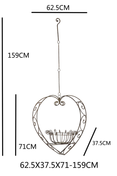 Wrought Iron Hanging Heart Pot Plant Candle Holder - Large