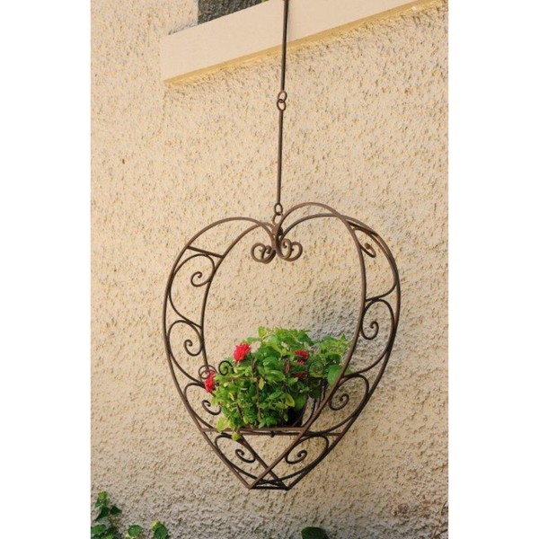 Hanging Heart Pot Plant, Candle Holder, Wrought Iron