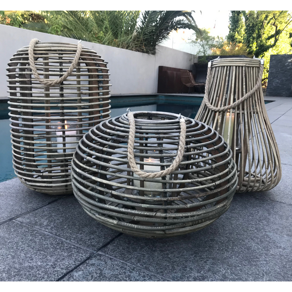 Rattan/Cane Lantern Candle Holder - Teardrop, Round and Cylinder