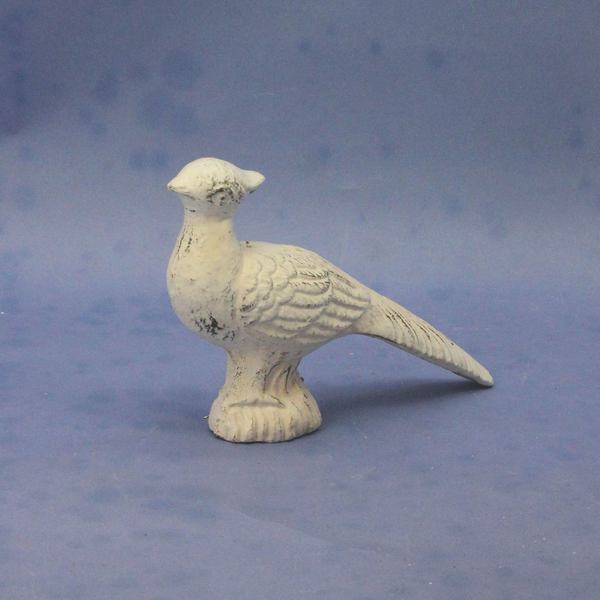 cast iron pheasant with head up antique white finish