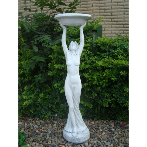 Statue - Lady Bird Feeder Bath - Cream in the garden