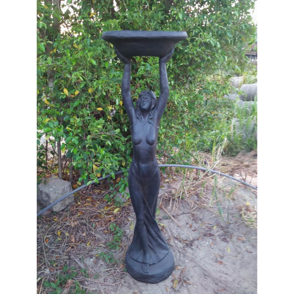 Statue - Lady Bird Feeder Bath - Dark Grey/Black in the garden