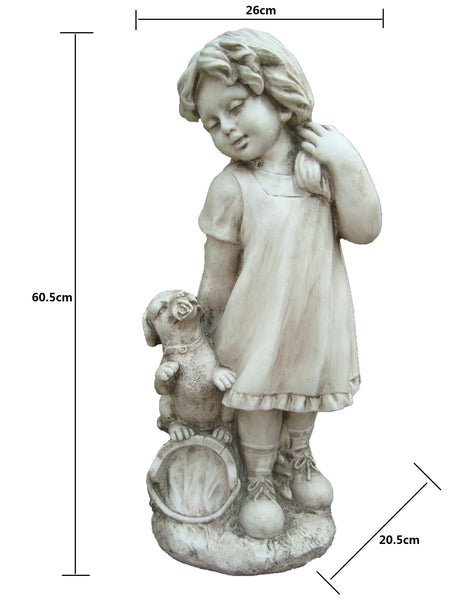 Statue Country Girl w Puppy Sculpture Figurine Ornament Feature Garden Decor 26X21X61cm