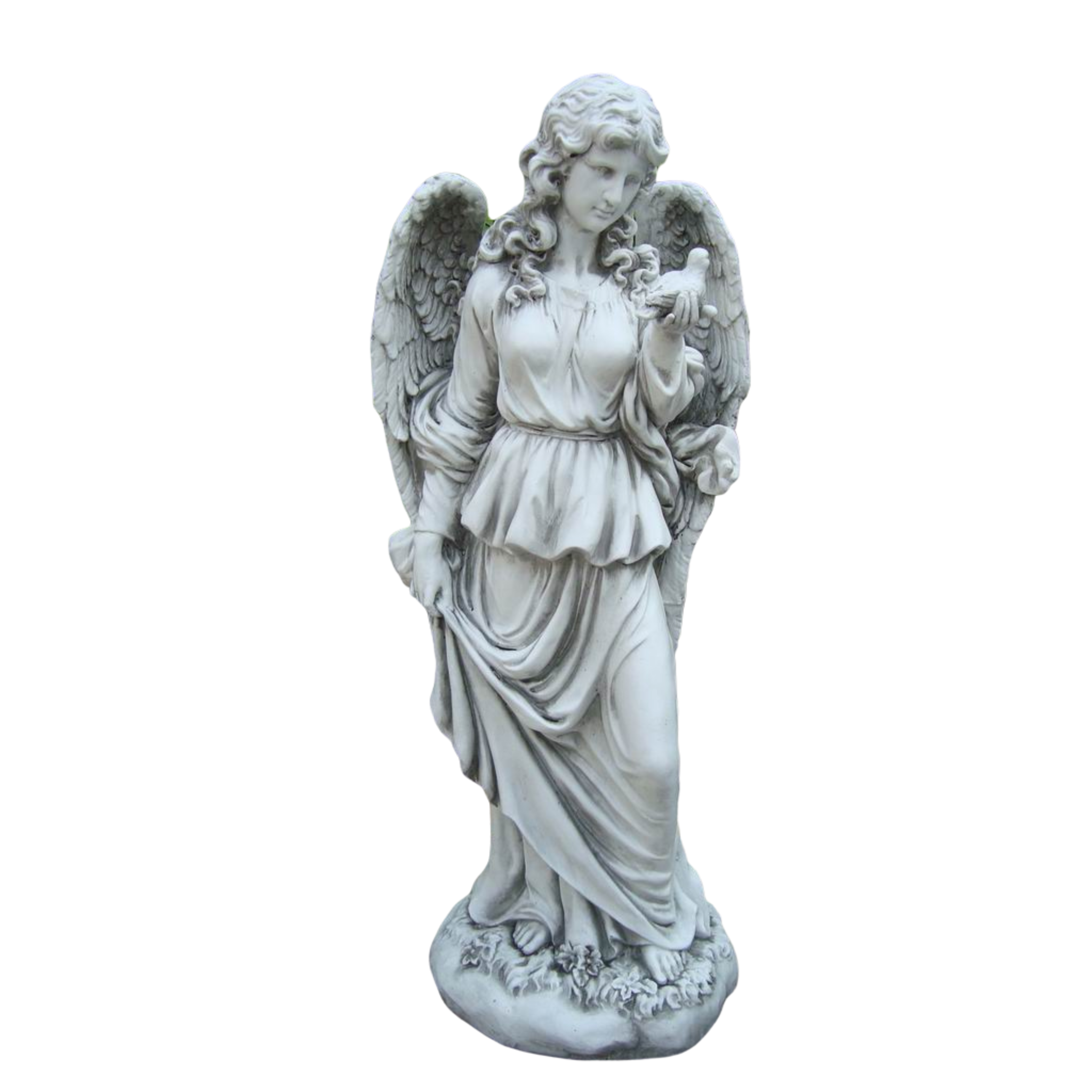 Statue - Tall Lady Angel Holding Bird