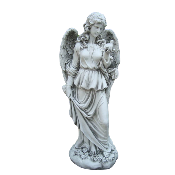 Statue - Tall Lady Angel Holding Bird