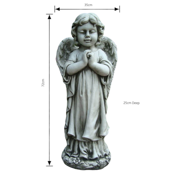 Statue - Angel Cherub Girl w Wing Praying Sculpture with dimensions