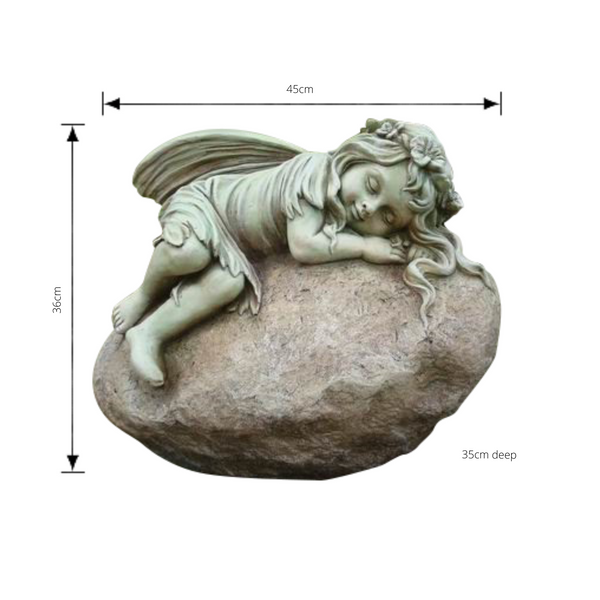 Statue - Fairy Resting on Rock with dimensions