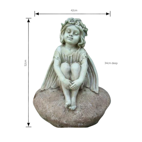 Statue - Fairy Sitting on a Rock with dimensions