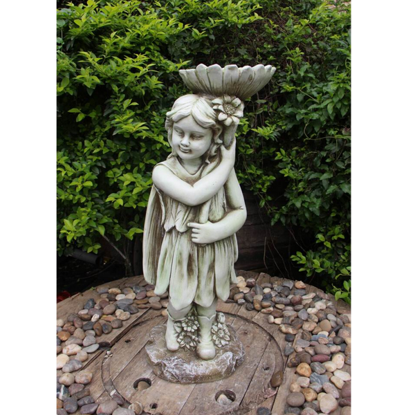 Statue Fairy Bird Feeder Sculpture Figurine Ornament Feature Garden Decor  27X23X67cm