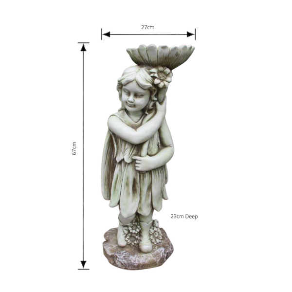 Statue Fairy Bird Feeder Sculpture Figurine Ornament Feature Garden Decor  27X23X67cm