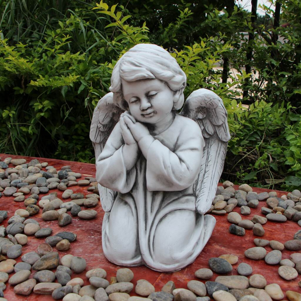 Statue - Angel Cherub Boy Kneeling Sculpture in the Garden