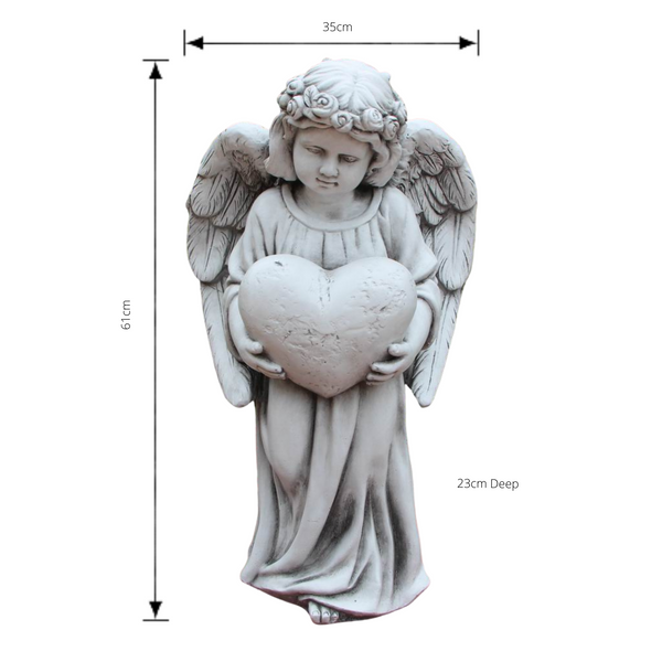 Statue - Angel Holding Heart Sculpture with dimensions