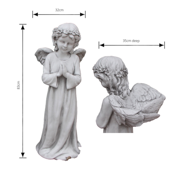 Statue - Angel Fairy Cherub w Wing Bird Feeder Bath Sculpture with dimensions
