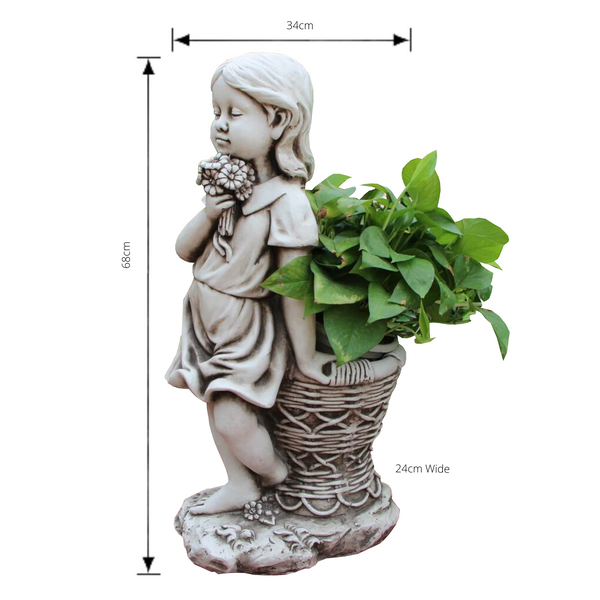 Statue Girl Flower Pot Sculpture Figurine Ornament Feature Garden Decor 34X24X68cm