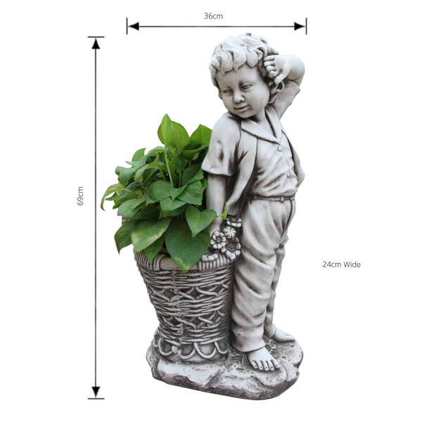 Statue Boy Flowerpot Planter Sculpture Figurine Ornament Feature Garden Decor 36X24X69cm
