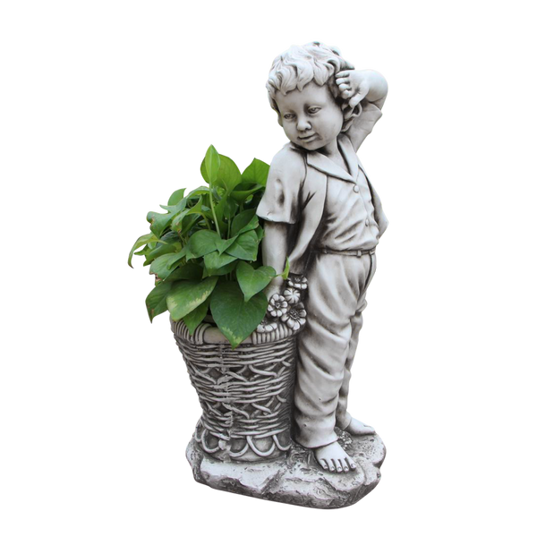 Statue Boy Flowerpot Planter Sculpture Figurine Ornament Feature Garden Decor 36X24X69cm