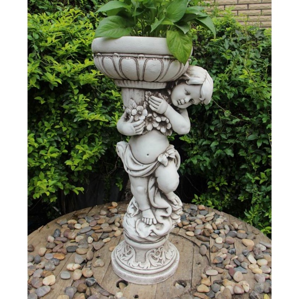 Statue - Boy Flower Pot Plant in the garden