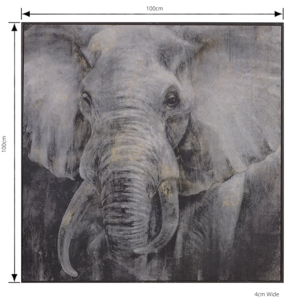 Painting Elephant Print Artwork Wood Frame with dimensions