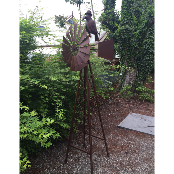 Windmill With Crow Metal Rustic Art Sculpture in the garden 