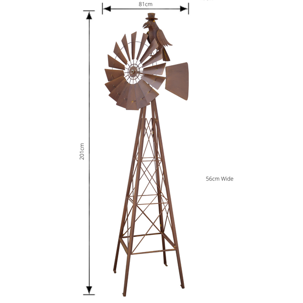 Windmill With Crow Metal Rustic Art Sculpture with dimensions 