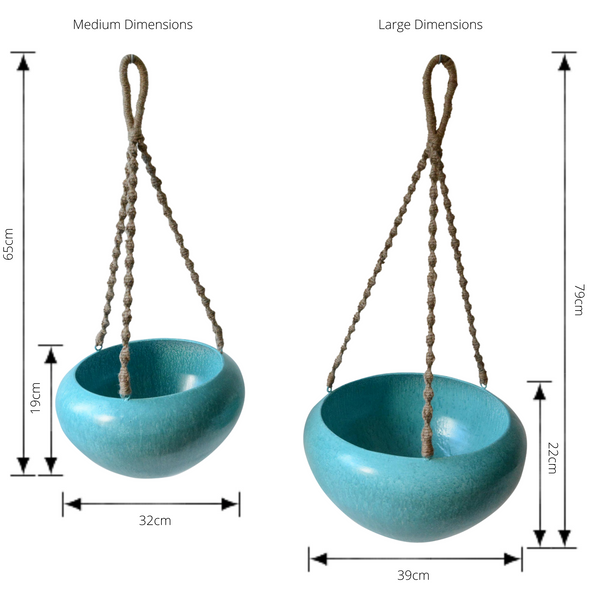 Set of 2 Indoor/Outdoor Metal Hanging Pot Planter with Rope - Aqua