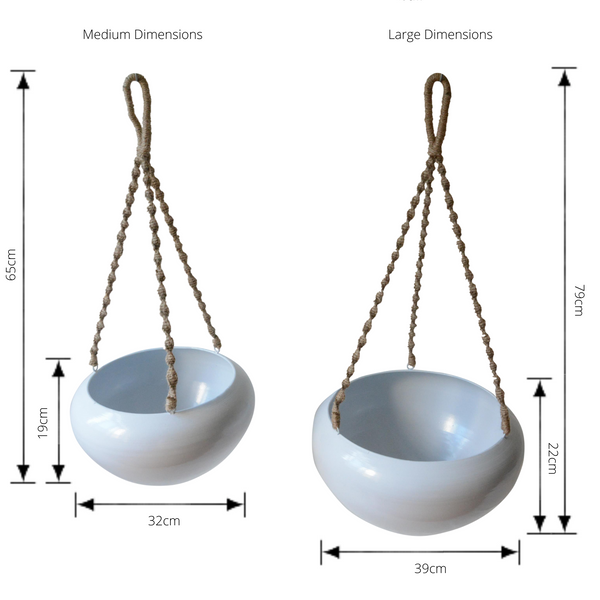 Set of 2 Indoor/Outdoor Metal Hanging Pot Planter with Rope - White