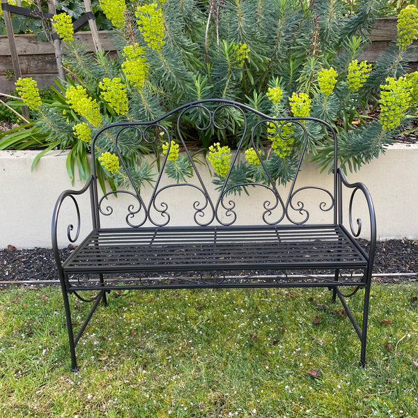 Garden Bench Seat Bella Black Steel Metal Outdoor Park 109x48x94cm