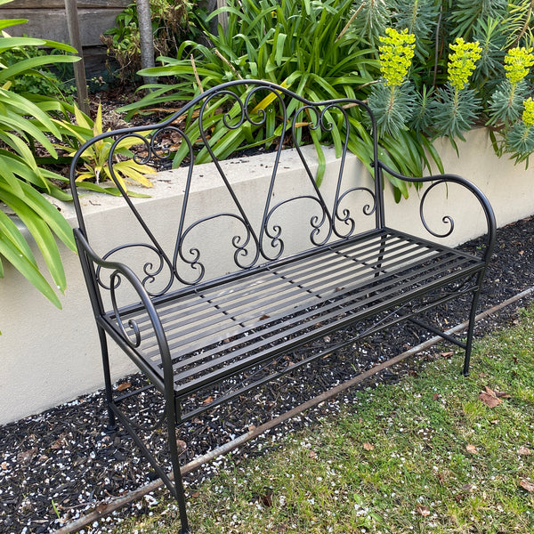 Garden Bench Seat Bella Black Steel Metal Outdoor Park 109x48x94cm