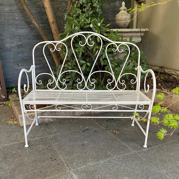 Garden Bench Metal Seat, Bella in Distressed Cream