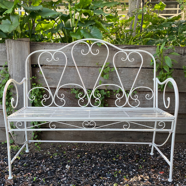 Garden Bench Metal Seat, Bella in Distressed Cream