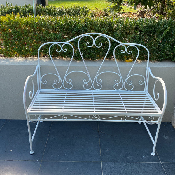 Garden Bench Metal Seat, Bella in Distressed Cream