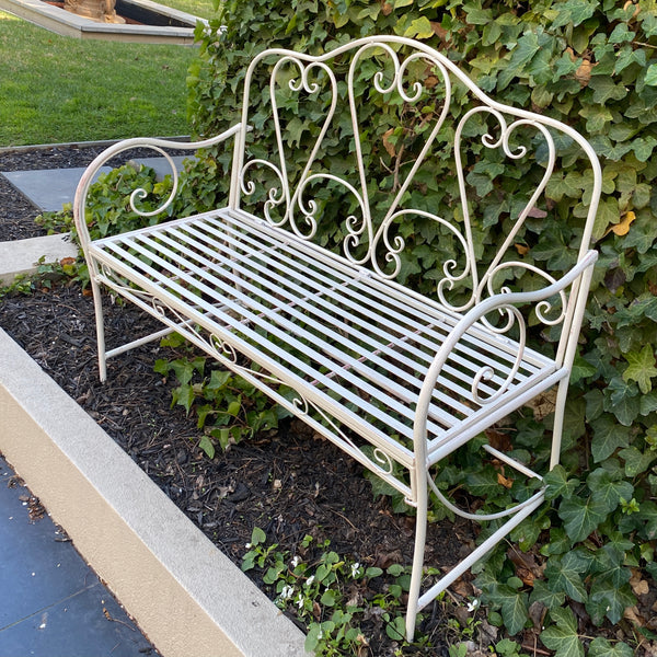 Garden Bench Metal Seat, Bella in Distressed Cream