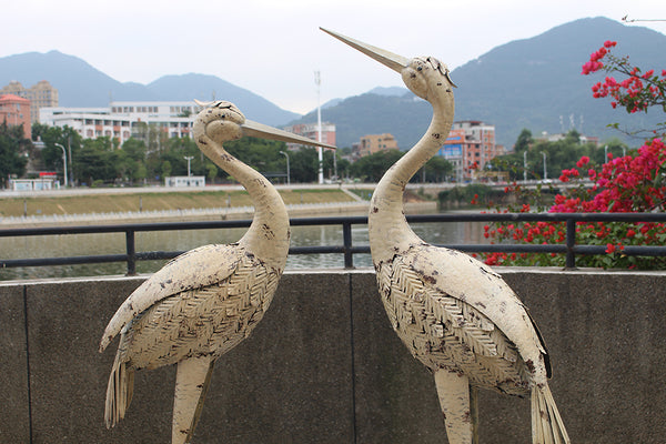 Set 2 Cranes Large Rustic Cream 24x57x156cm / 24x52x146cm