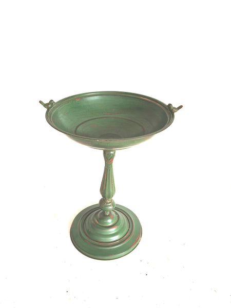 Birdbath/ Birdfeeder Metal Extra Large with Birds Décor in Antique Rustic Green 58x49x74cm high