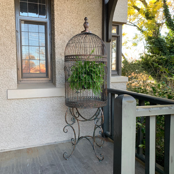 Birdcage Plant Holder Stand Display Ornamental Large in Antique Verdi Bronze