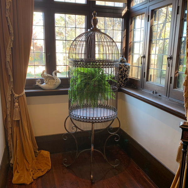 Birdcage Plant Holder Stand Display Ornamental Large in Antique Verdi Bronze