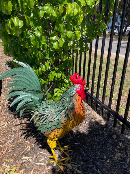 Extra Large Statue Rooster Chicken Coloured Metal Garden Sculpture